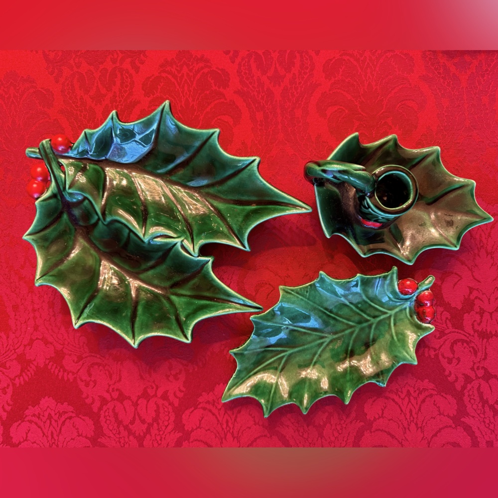 Holly Green and Berry Holiday Decor - Three Pieces